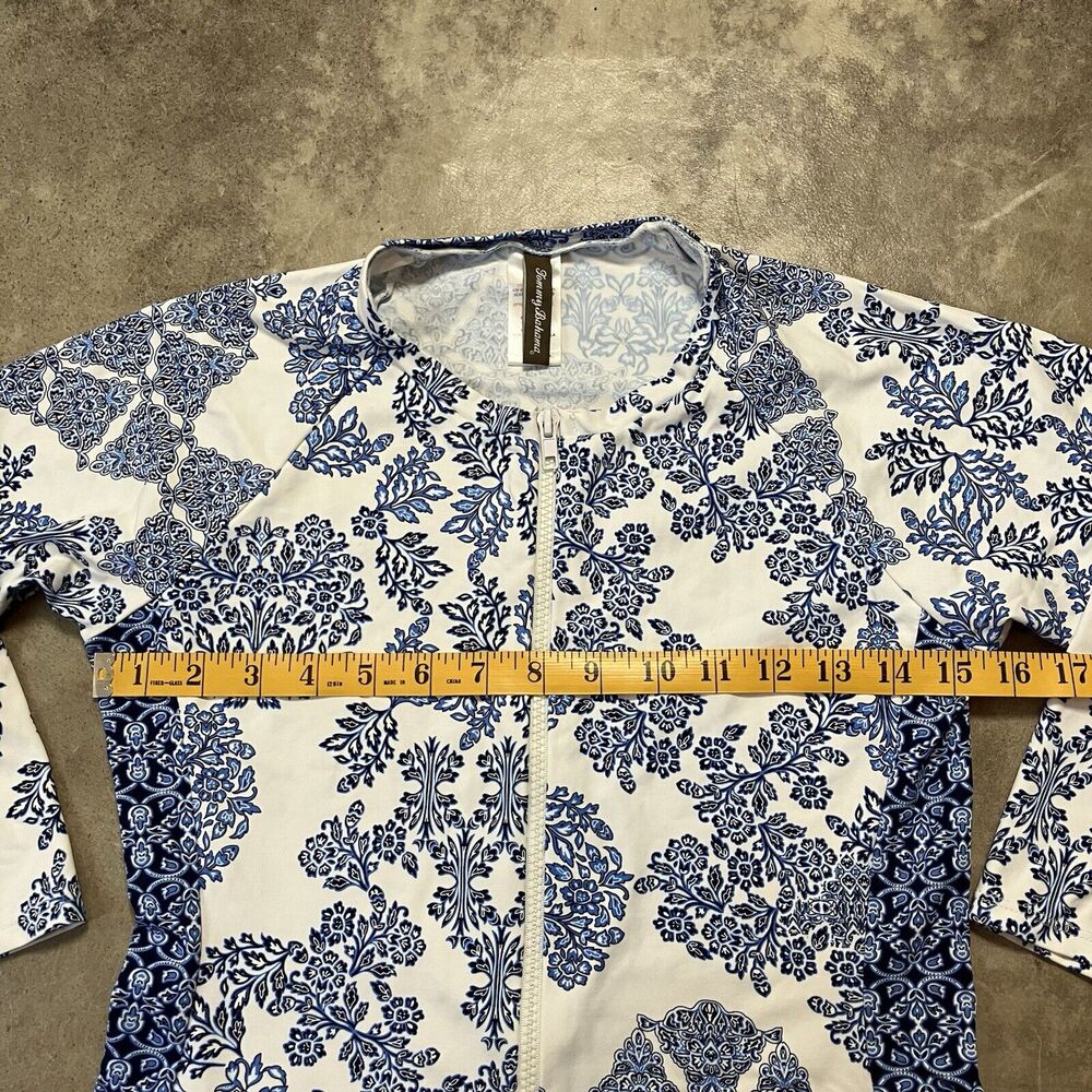 Tommy Bahama Swim Top Womens XS Full Zip Long Sleeve White Blue Floral - Picture 2 of 8
